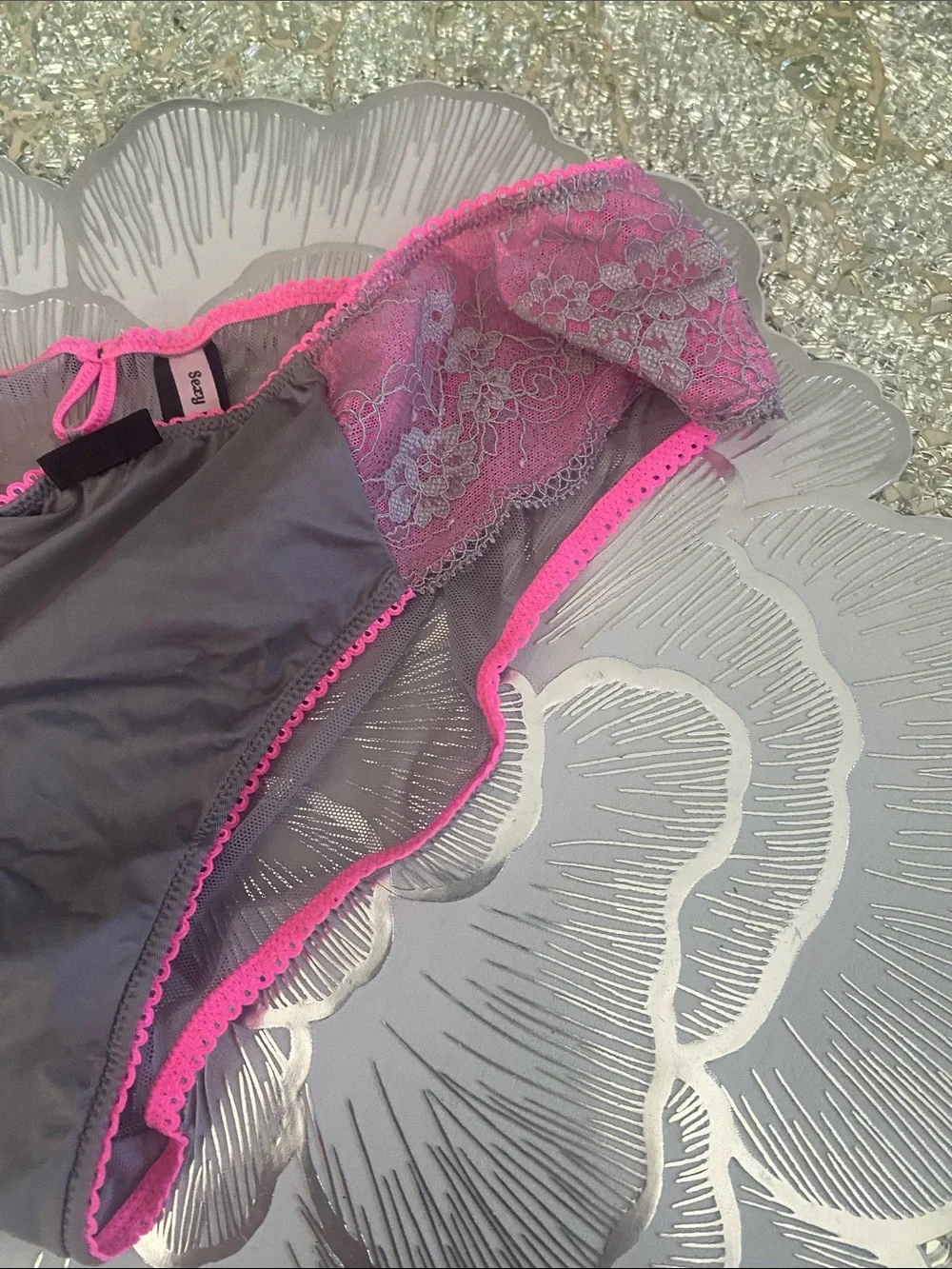 Victoria’s Secret sexy little things Gray & Hot Pink Lace Bikini Panty - Picture 6 of 7
